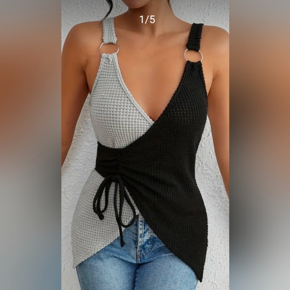 Grey & Black Knit Wrap Tank Top Plus - Picture 3 of 3